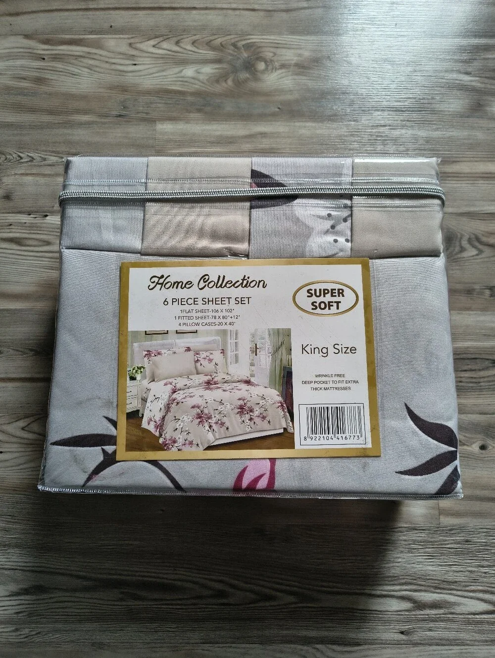 Home Collection Bamboo King Sheet Set in Pink and Gray Floral